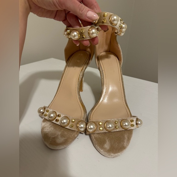 Jacobies Pearl embellished taupe nude suede ankle strap sandals open toe heels 9 - Picture 4 of 11